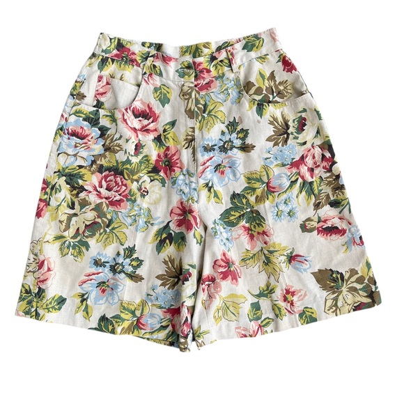 Vintage Pants - 🌸 Vintage Ashleigh Morgan Linen Blend Floral High Rise Shorts Size 6